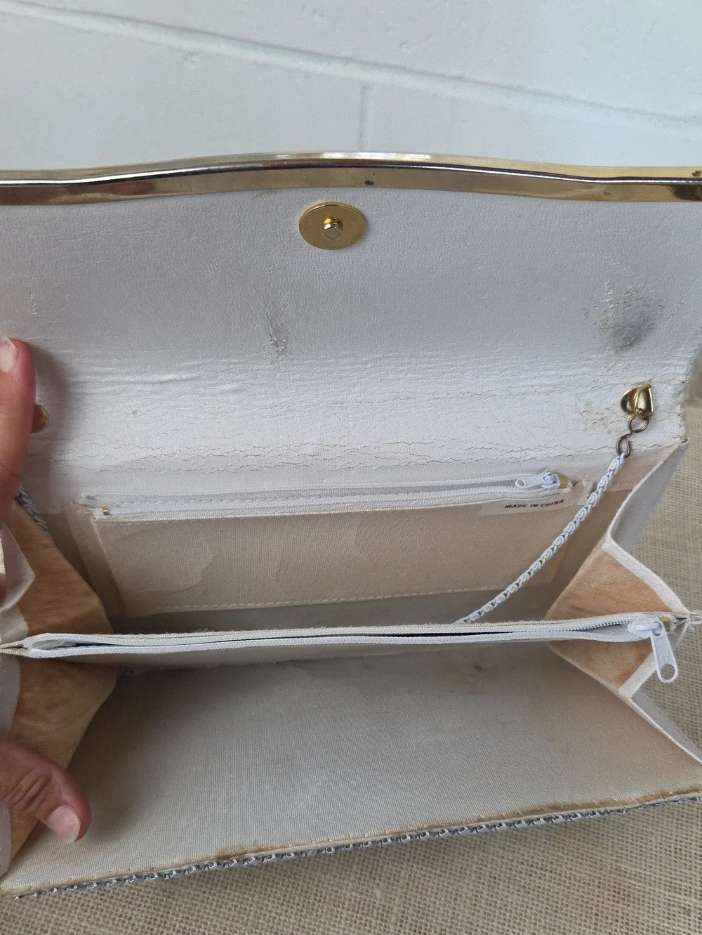 Vintage 70s white metal mesh clutch Chain Link shoulder evening bag